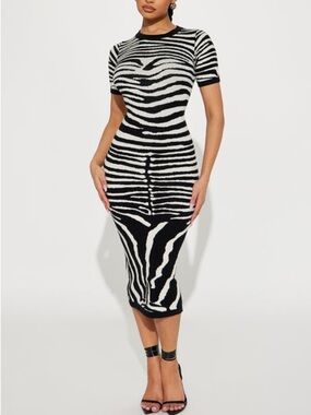 Soft luxurious fabric Zebra Print Knit Midi Dress Stretchy & Bold